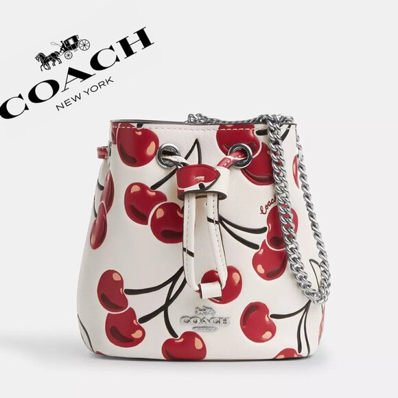 Coach Drawstring Wristlet With Cherry Print - Picture 1 of 9